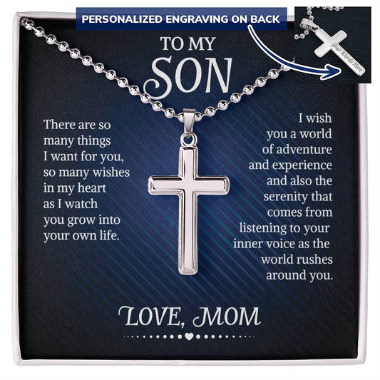 To My Son , Son Gifts from Mom , Mother and Son Necklace, Birthday Gift For My Son Graduation Personalized Cross Necklace