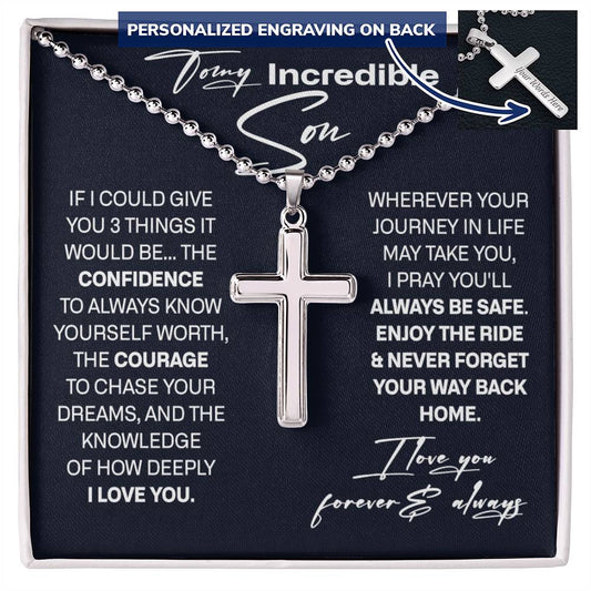 To My Incredible Son Personalized Cross Necklace , Birthday Graduation Christmas Jewelry