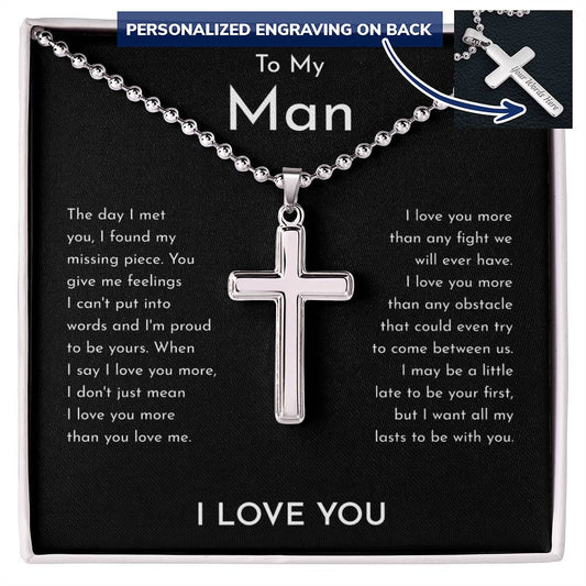 To My Man Personalized Cross Ball Chain Necklace, I Love You