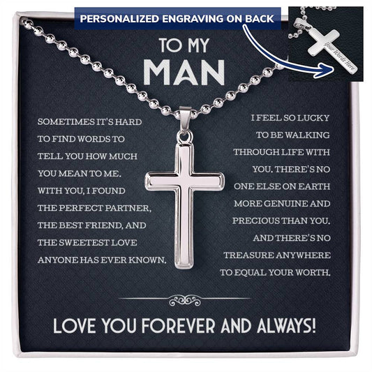 To My Man Personalized Cross Necklace Ball Chain, Man Necklace, Birthday Gift, Anniversary Gift, Christmas Gift