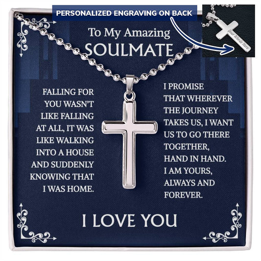 To My Soulmate Personalized Cross Necklace Gift For Him From Her, Wife, Girlfriend, Anniversary, Wedding, Valentine, Birthday, Christmas Jewelry
