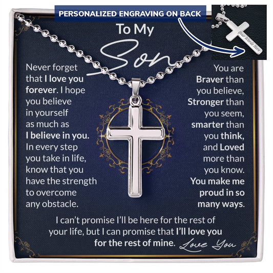 To My Son From Mother Father, Personalized Cross Necklace, Perfect Birthday or Christmas Gift for Him