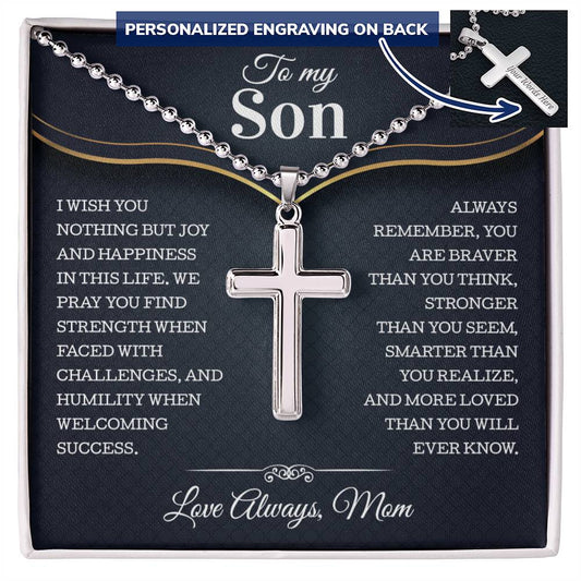 To My Son From Mom, Son Gifts From Mom and Dad, Mother and Son Necklace, Birthday Gift For My Son Graduation Christmas Personalized Cross Necklace