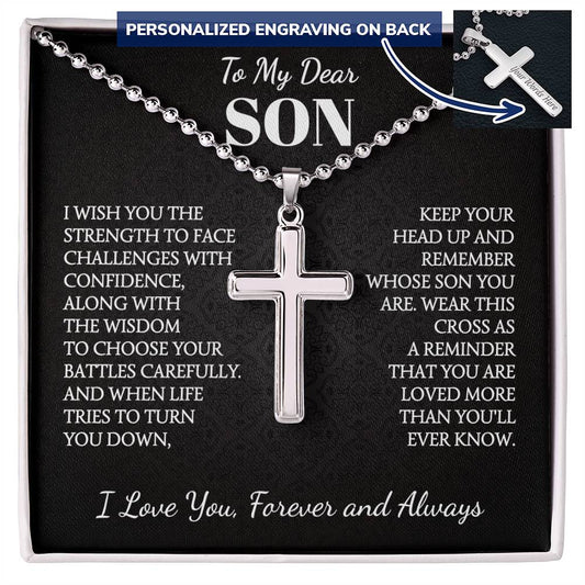 To My Son, Remember Whose Son You Are, Personalized Cross Necklace, Ball Chain Necklace