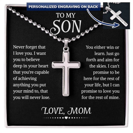 To My Son Personalized Cross Necklace From Mom, Son Gift From Mom, Mother And Son Necklace, Christmas Birthday Graduation Gifts For Son