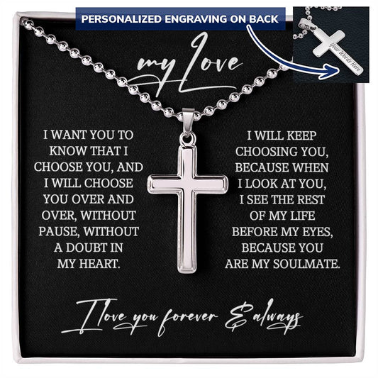 To My Man Personalized Cross Necklace Gift For Him, Gift For Husband, Jewelry Gift for Men, Boyfriend Birthday, Anniversary Necklace For Men