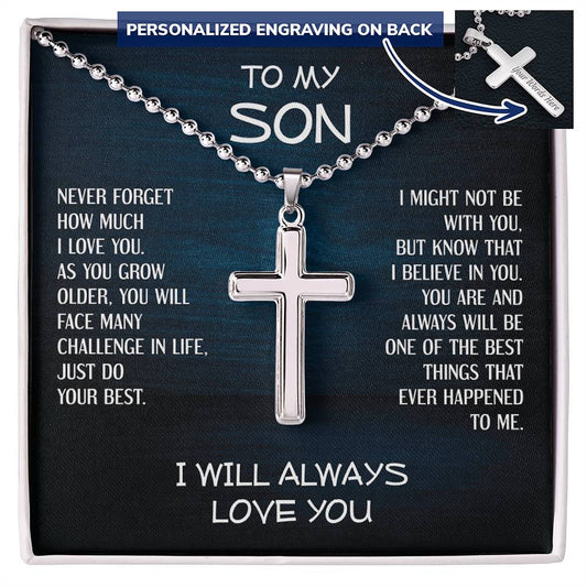To My Son, Son Gifts, Birthday Gifts For Son, Cross Necklace, From Mom to Son, Christmas Birthday Gift for Him, Son Necklace Gift For Her Jewelry Message Card