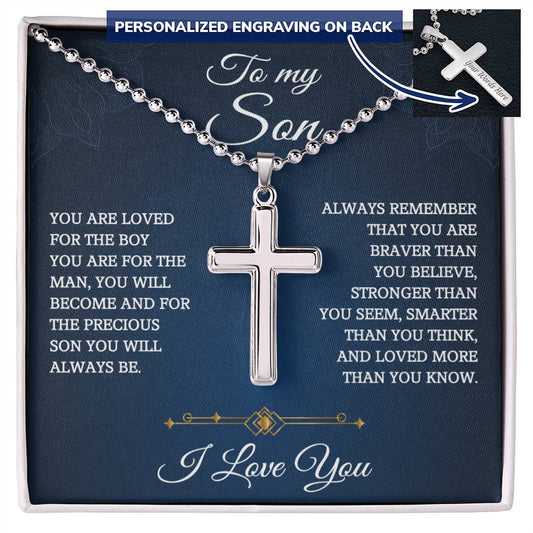 To My Son Cross Necklace From Mom and Dad, Birthday Gift For Son Graduation Christmas Personalized Cross Necklace Present