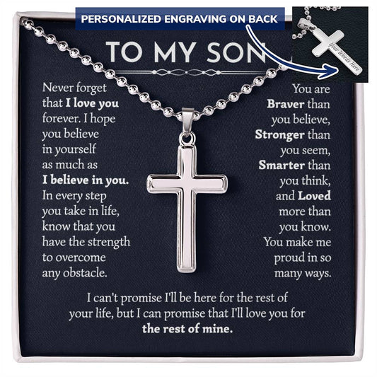 To My Son Personalized Cross Necklace Ball Chain
