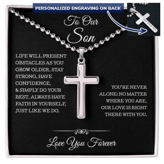 To My Son Necklace From Mom and Dad, Son Gifts From Mom and Dad, Gift for Son from Parents, Mother and Son Necklace, To Our Son Personalized Cross Necklace Ball Chain