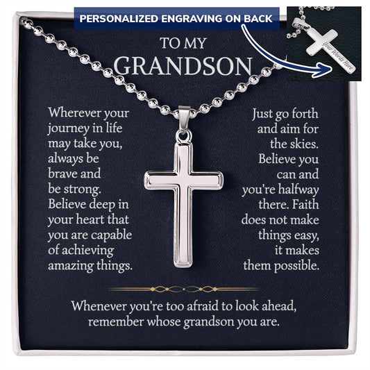 To My Grandson Personalized Cross Necklace