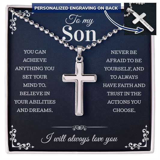 To My Son Gift | Personalized Cross Necklace | Will Always Love You | Christmas Jewelry