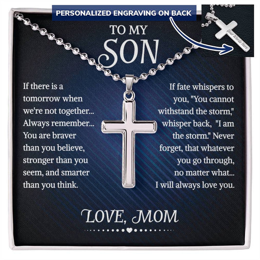 To My Son Personalized Cross Necklace From Mom, With Message Card And Gift Box, Necklaces For Birthday, Anniversary, Christmas Necklace