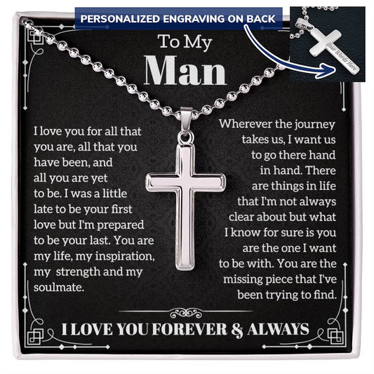 To My Man Personalized Cross Necklace, Gifts For Boyfriend From Girlfriend, Gifts For Husband From Wife, Valentine's Day Gift With Card Gift Luxury Box