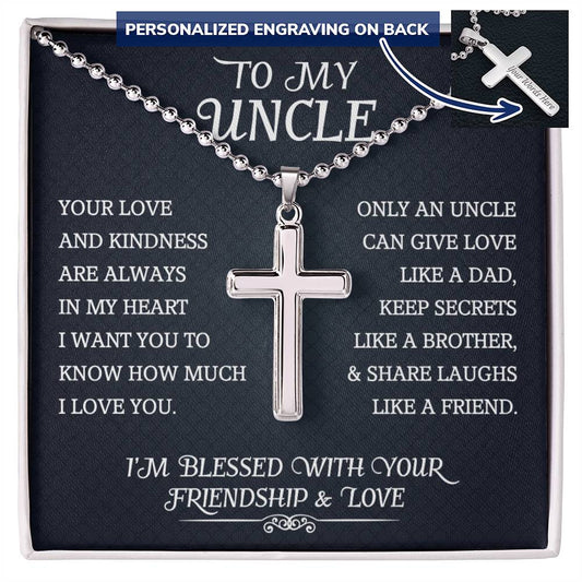 To My Uncle Personalized Cross Necklace, Uncle Birthday Gift, Message Card Men Jewelry, Appreciation Necklace for Uncle from Nephew or Niece