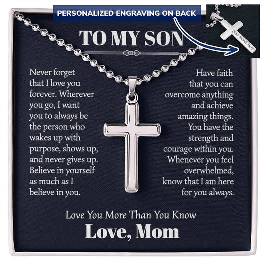 To My Son From Mom Necklace Cross Gift Personalized Cross Necklace