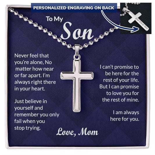 To My Son - Personalized Cross Necklace - Perfect Birthday or Christmas Gift for Him