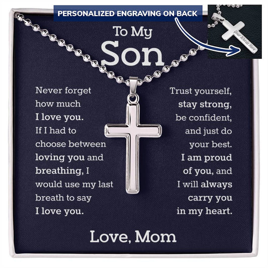 To My Son: Elegant Cross Necklace Gift from Mom – Perfect for Graduation, a Heartfelt and Stylish Keepsake for Boys