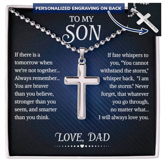 To My Son Personalized Cross Necklace From Dad, With Message Card And Gift Box, Necklaces For Birthday, Anniversary, Christmas Necklace