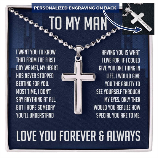 To My Man Cross Necklace, Gifts For Boyfriend From Girlfriend, Gift For Husband From Wife, Gift For Groom From Bride On Wedding Day, Anniversary Birthday Gift For Him, Valentines Fathers Day Christmas