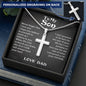 To My Son Personalized Cross Necklace From Dad And Son Necklace, Birthday Gift For My Son Graduation Christmas Faith Cross Necklace Present With A Meaningful Message Card And Box.