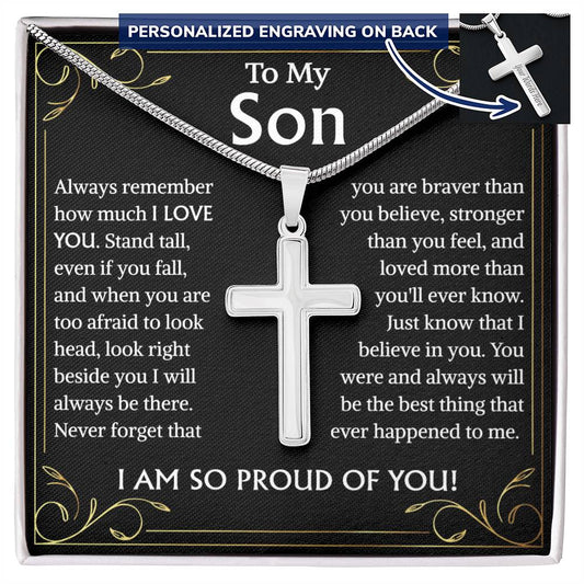 To My son Gift  Personalized Cross  Necklace, Birthday Gift Necklace For Son, Gift From Dad, Mom, Graduation Gift Necklace For Son, Birthday Gift Cross Necklace