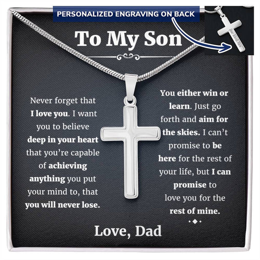 To My Son From Dad, Son Gifts From Dad, Father and Son Necklace, Birthday Gift For My Son Graduation Christmas Faith Cross Necklace Present