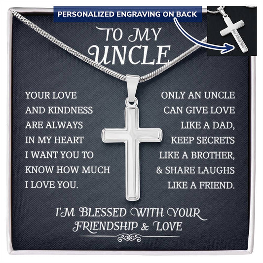 To My Uncle Personalized Cross Necklace, Uncle Birthday Gifts, Message Card Men Jewelry, Appreciation Necklace for Uncle from Nephew or Niece