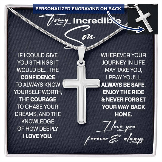 To My Incredible Son Personalized Cross Necklace, Birthday Graduation Christmas Gift
