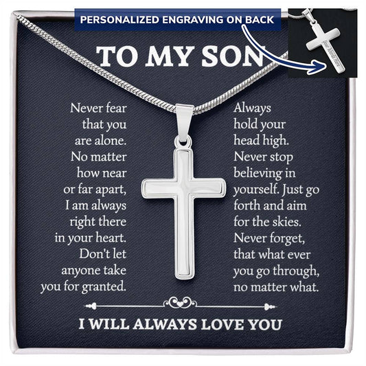 To My Son Personalized Cross Necklace, Son Gifts from Mom or Dad, Mother Father Son Necklace