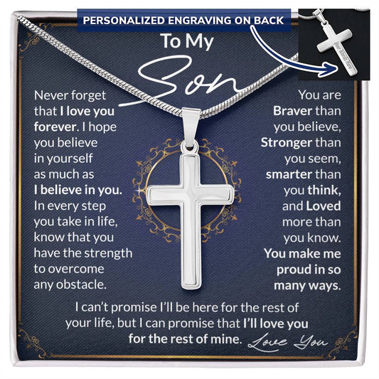 To My Son Personalized Cross Necklace, Engrave Necklace Gift, Gift For Son From Mom Dad , Birthday Graduation Christmas Jewelry From Mother