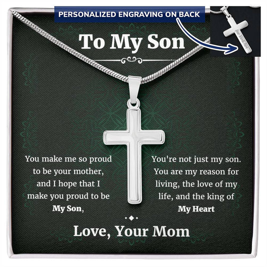 To My Son Personalized Cross Necklace • Son Gifts from Mom •  Mother to Son Gifts • Gifts for Son Birthday • Unique Gifts for Son from Mother