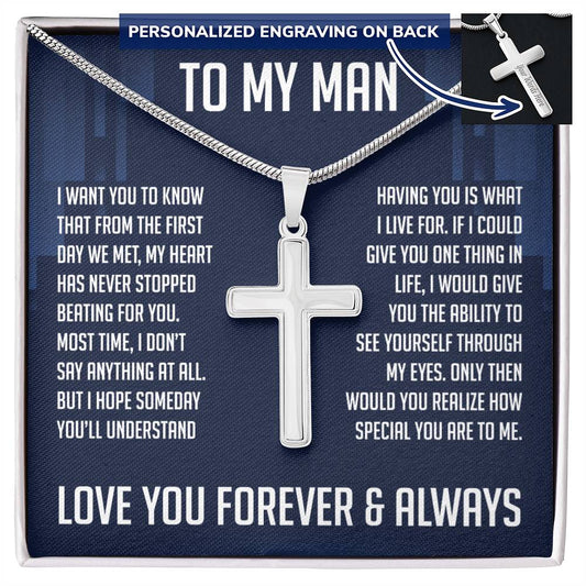 To My Man Cross Necklace, Gifts For Boyfriend From Girlfriend, Gifts For Husband From Wife, Gift For Groom From Bride On Wedding Day, Anniversary Birthday Gift For Him, Valentines Fathers Day Christmas