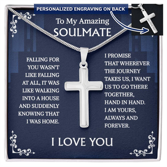 To My Soulmate Personalized Cross Necklace Gift For Him From Her,  Wife, Girlfriend, Anniversary, Wedding, Valentine, Birthday with Message Card LED Box