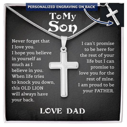 To My Son Personalized Cross Necklace From Dad And Son Necklace, Birthday Gift For My Son Graduation Christmas Faith Cross Necklace Present With A Meaningful Message Card And Box.