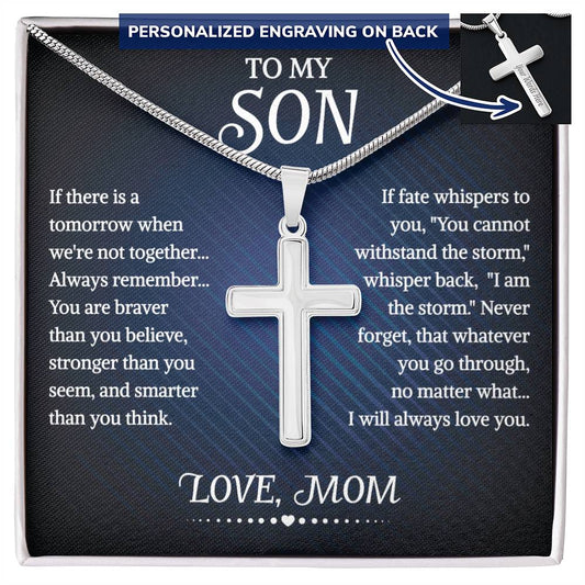To My Son Personalized Cross Necklace From Mom, With Message Card And Gift Box, Necklaces For Birthday, Anniversary, Christmas Gift