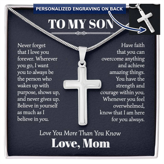 To My Son Necklace, Personalized Cross Necklace Card
