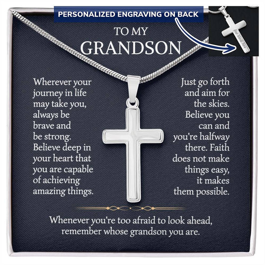 To My Grandson Personalized Cross Necklace | Jewelry From Grandma Grandpa | Graduation Birthday Christmas Gift For Grandson