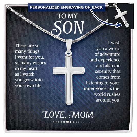 To My Son From Mom, Son Gifts from Mom , Mother and Son Necklace, Birthday Gift For My Son Graduation Christmas Faith Cross Necklace Gift