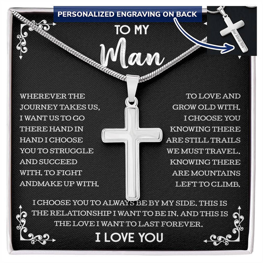 To My Man Personalized Cross Necklace, Gift For Boyfriend From Girlfriend, Necklace For Husband From Wife