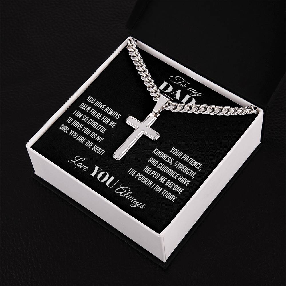 To My Dad Cuban Chain With Artisan Cross Necklace With Message Card, Father's Day Gift Necklace, Gift Christmas Birthday For Dad Necklace