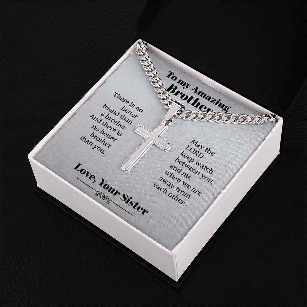 My Amazing Brother Cuban Chain With Artisan Cross Necklace Gifts For Brother From Sister Brother With Message Card Birthday Gift