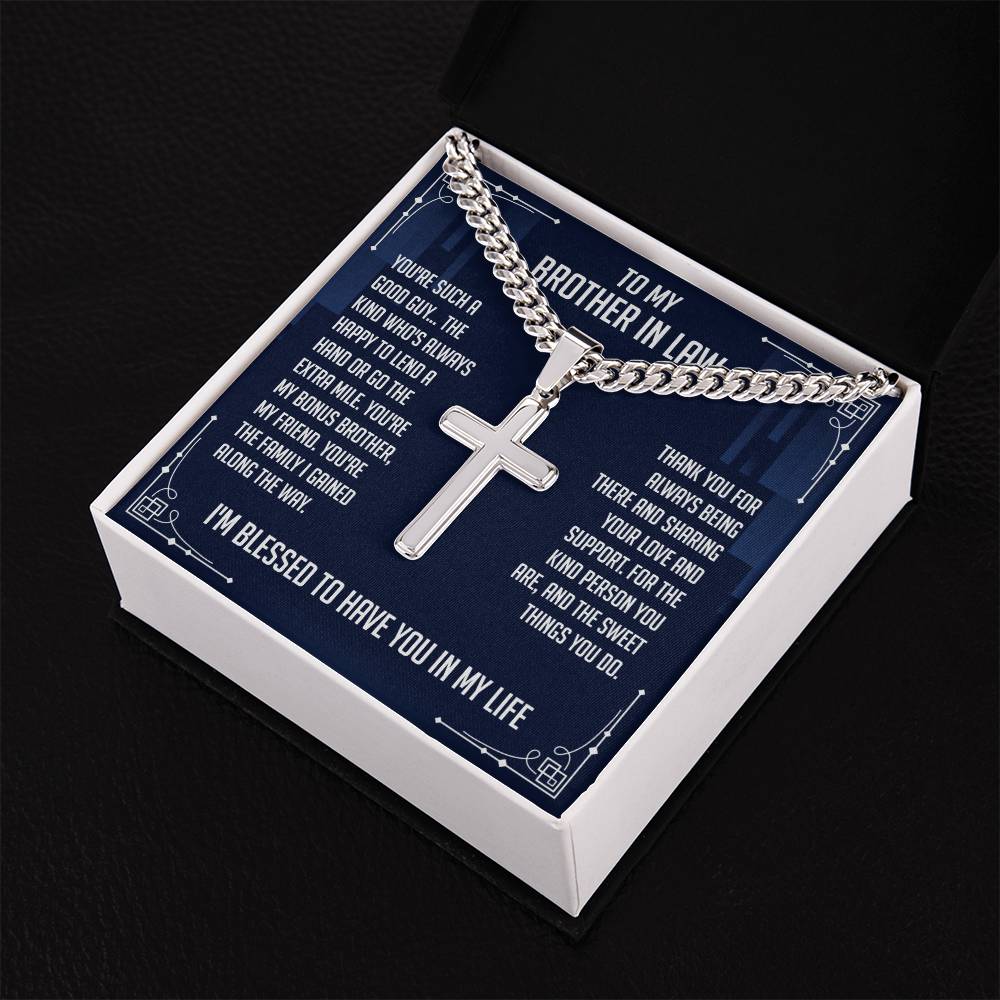 To My Brother in Law Gifts, Cuban Chain With Artisan Cross Necklace, Valentine's Gifts for a Brother In Law, Birthday Gift for Brother in Law