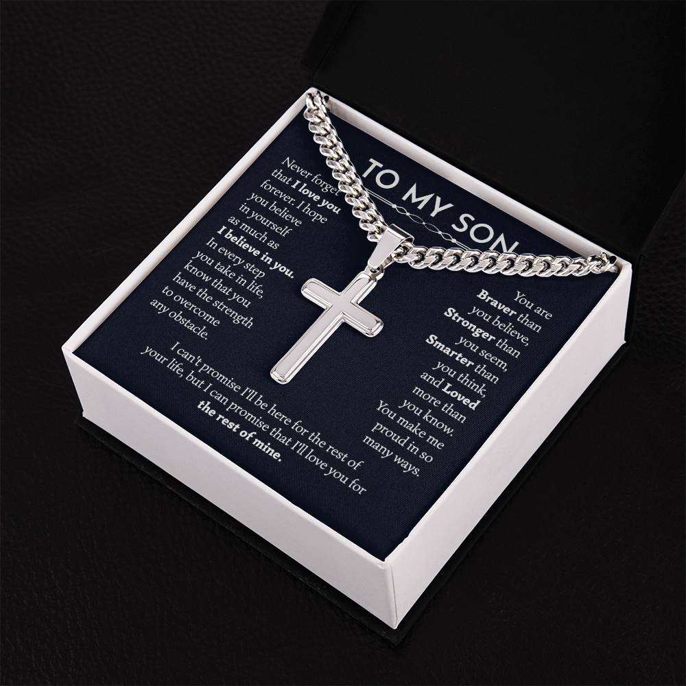 To My Son Cuban Chain with Artisan Cross Necklace