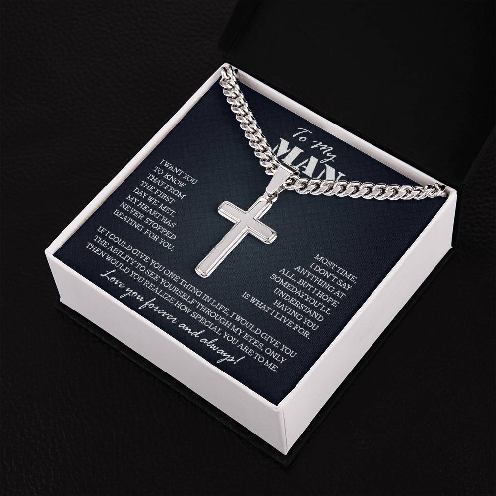 To My Man Personalized Cross Necklace, Gifts For Boyfriend From Girlfriend, Gifts For Husband From Wife, Anniversary Birthday Gift For Him
