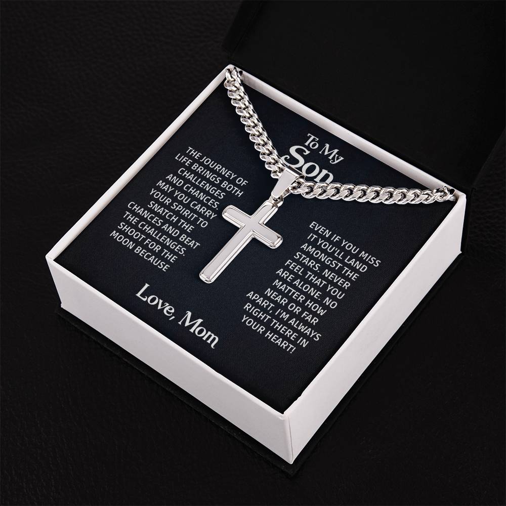 To My Son from Mom necklace, Mother Son necklace, Son Jewelry, Gifts For Son From Mom, Cuban Chain with Artisan Cross Necklace, Christmas Gift for Son