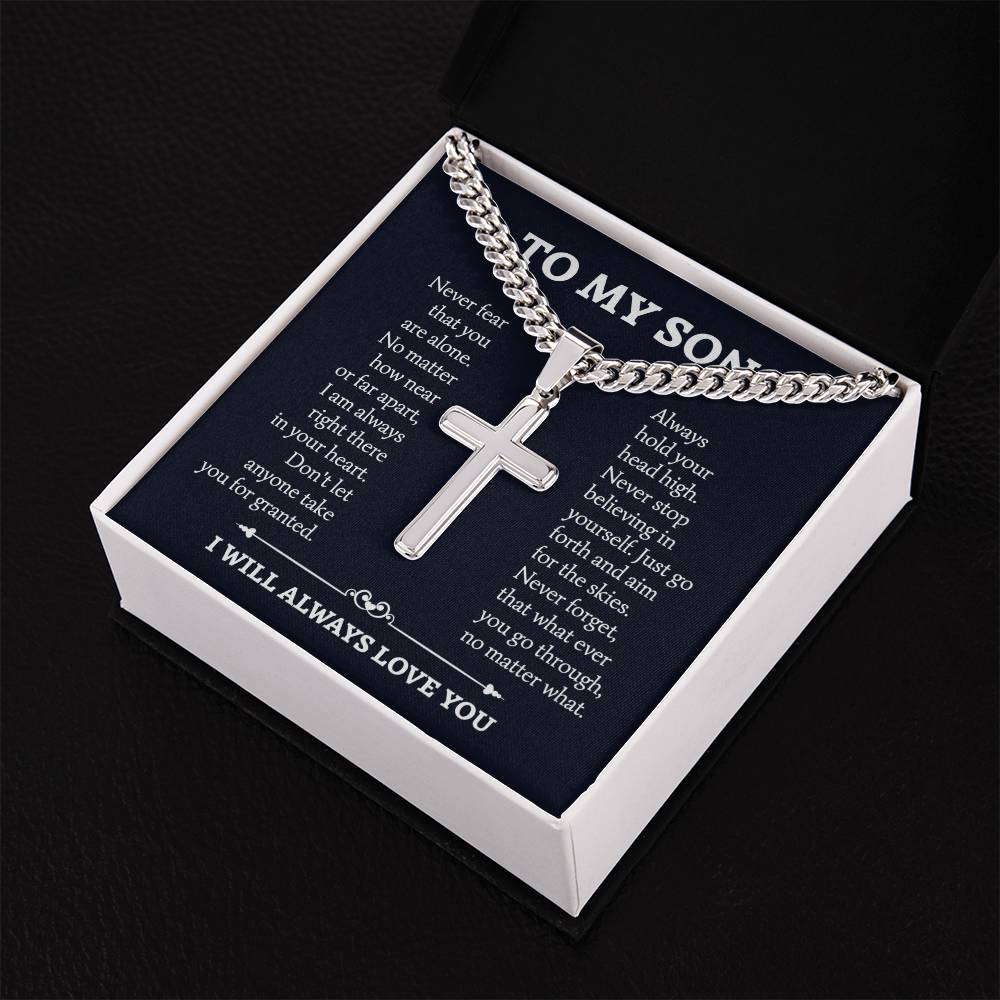 To My Son Cuban With Artisan Cross Necklace Gift Jewelry