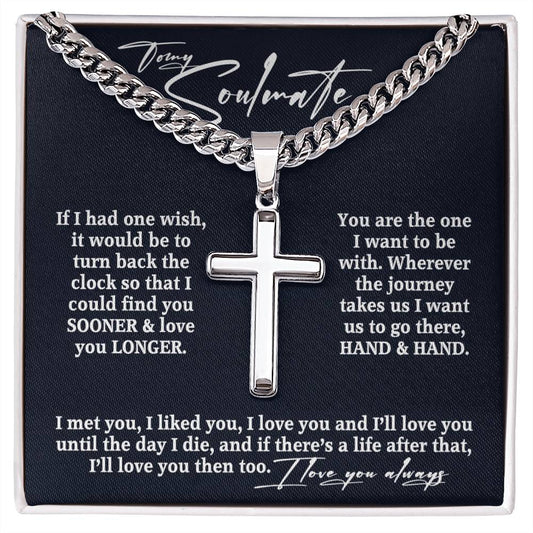 To My Soulmate Cuban Chain Cross Necklace • A Perfect Gift for Him From Wife Girlfriend • Anniversary Wedding Valentine's Day Birthday Christmas