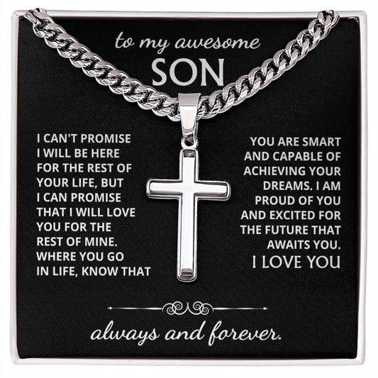 To My Son Cuban Chain With Artisan  Cross Necklace, Birthday Gift Necklace For Son, Gift From Dad, Mom, Graduation Gift Necklace For Son, Birthday Gift Cross Necklace