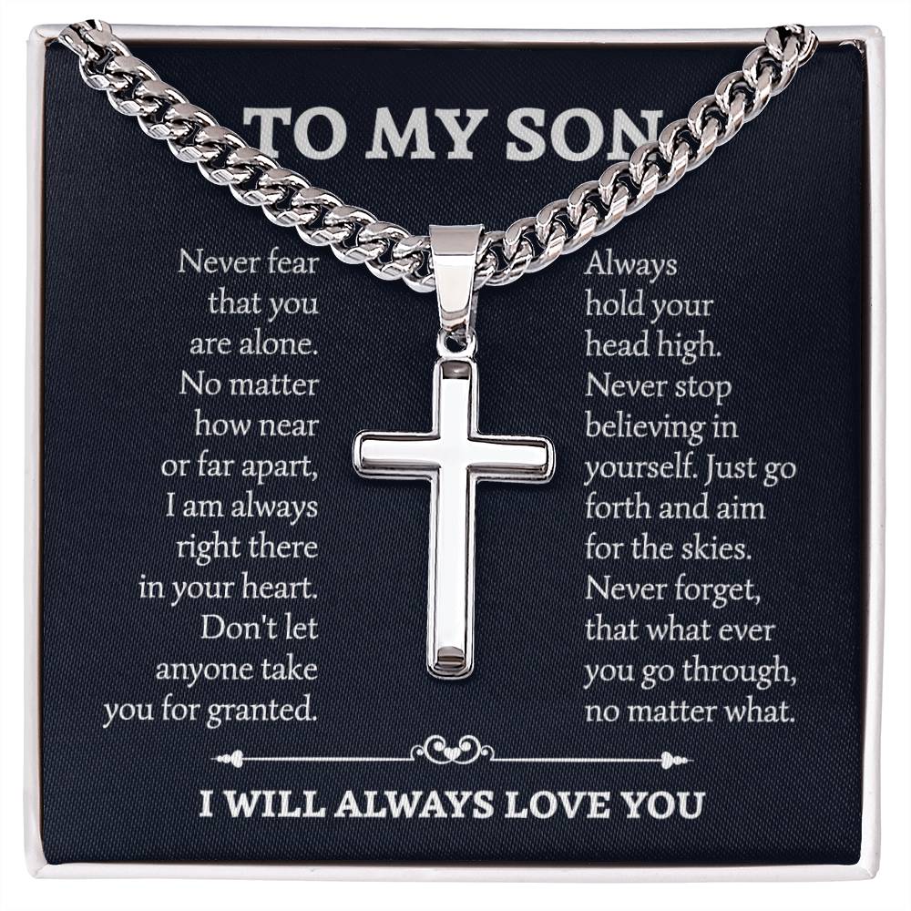 To My Son Cuban With Artisan Cross Necklace Gift Jewelry